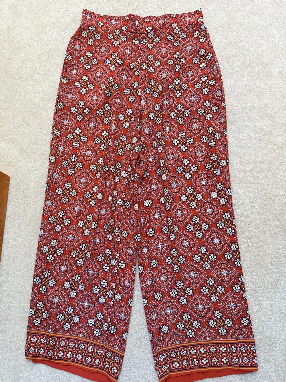 Max Studio Rust Floral Print Wide-Leg Pants